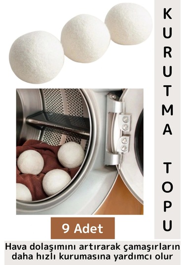 Kırışıklık Azaltan Hızlı Kuruma Sürtünme Engelleyen Çamaşır Makinesi Pratik Yün Kurutma Topu 9 Adet Çok Renkli