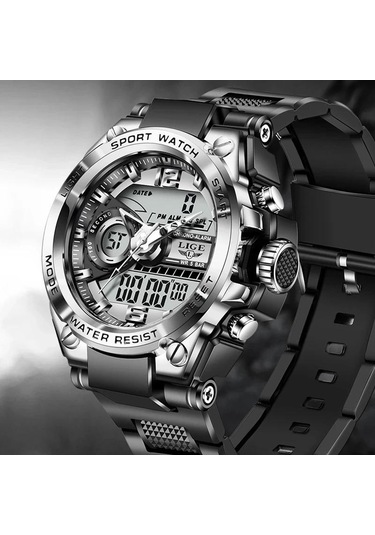 Lıge Yeni Spor Erkek Saatleri Top Marka Lüks Askeri Kuvars İzle Erkekler Su Geçirmez Gümüş&black