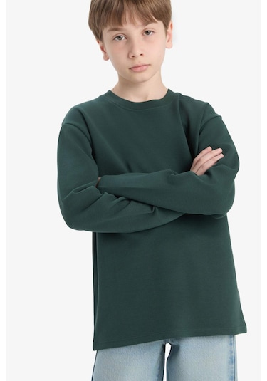 Defacto Erkek Çocuk Bisiklet Yaka Basic Düz Uzun Kollu Okul Tişörtü E9661a825augn536 Yeşil-gn536