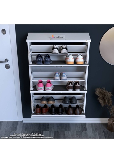 Modilayn Varbi Asma Antre 72x115x26 Cm Lik 3 Düşer Kapak 6 Göz Bölmeli Ayakkabılık Antrasit - Beyaz