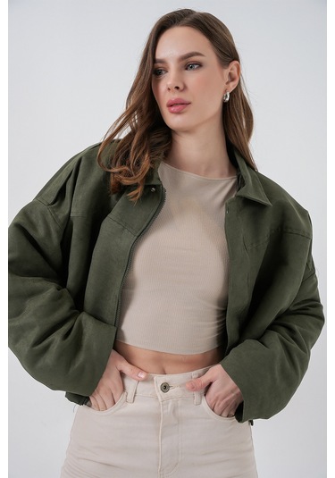 Kadın Oversize Süet Ceket 1055 - A.haki Haki