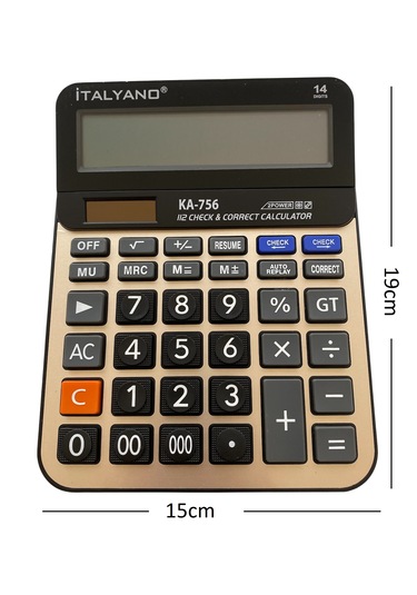 14 Haneli Profesyonel Hesap Makinesi Muhasebe İşyeri Hesap Makinesi Solar&pilli Siyah