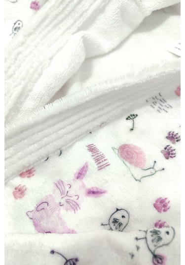 Happy Animals Dijital Baskılı Çocuk Bornozu Pembe - Beyaz
