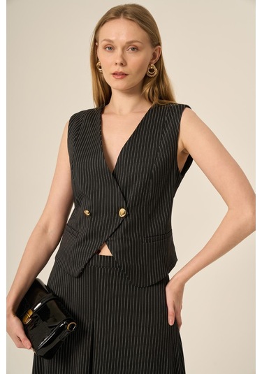 Ftz Women Kadın Yelek Etek Çizgili Takım Siyah 31147 Siyah