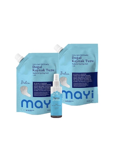 Mayi Tuz İyot İlaveli İnce Öğütülmüş Doğal Kaynak Tuzu 2 x 2 KG + Sprey Sıvı Tuz 150 ML