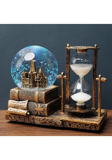 Dekoratif Kar Küresi Ve Kum Saati Gold Model