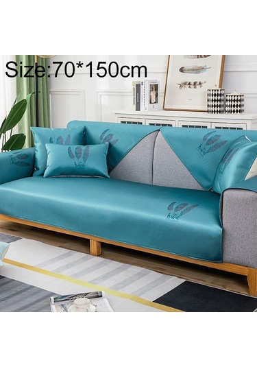 Sones Tüy Desenli Yazlık Buz İpeği Kaymaz Tam Kapsamlı Kanepe Kılıfı, Boyut: 70x150cm Mavi