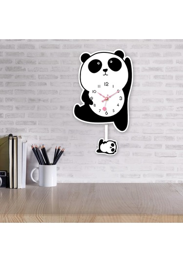 Homyl Panda Sarkaçlı Duvar Saati Sessiz Saat Akrilik Karikatür Stil B