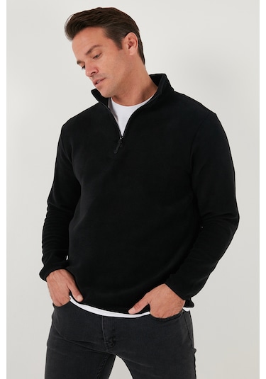 Buratti Slim Fit Yarım Fermuarlı Dik Yaka Erkek Polar 5906003 Siyah
