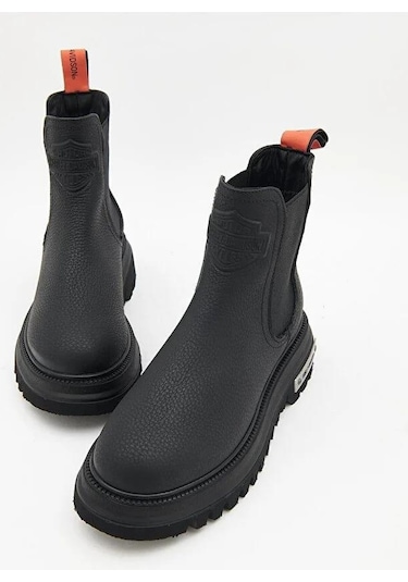 Harley Davidson Mourir Siyah Baskılı Deri Kadın Bot Postal Ayakkabı Siyah-Baskılı-Deri