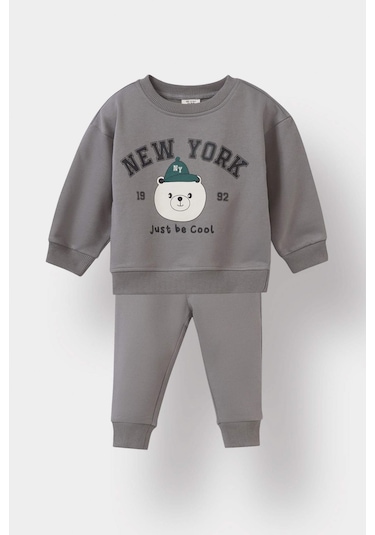 Defacto Erkek Bebek 2li Takım Baskılı Sweatshirt Eşofman Altı E8994a525augr454 Gri