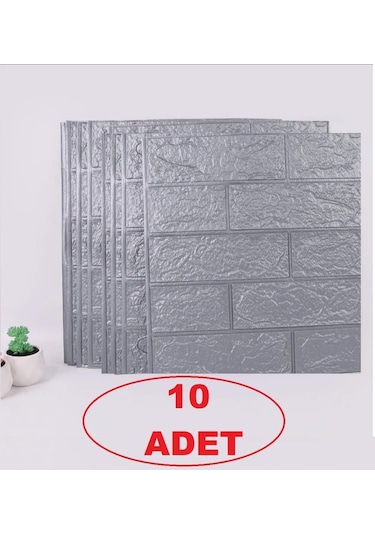 10 Adet 35x38cm Gri Kendinden Yapışkanlı Duvar Kağıdı Esnek Köpük Panel 3d Tuğla Desen