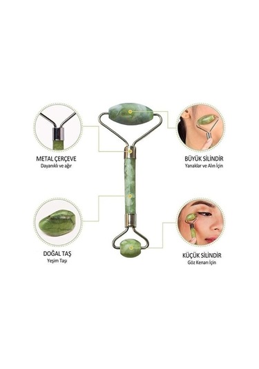 9043846271952 - Buffer Özel Süngerli Kutusunda Kırılmaz Çift Taraflı 2li Cilt Yüz Masaj Aleti Jade Roller Yeşim Taş