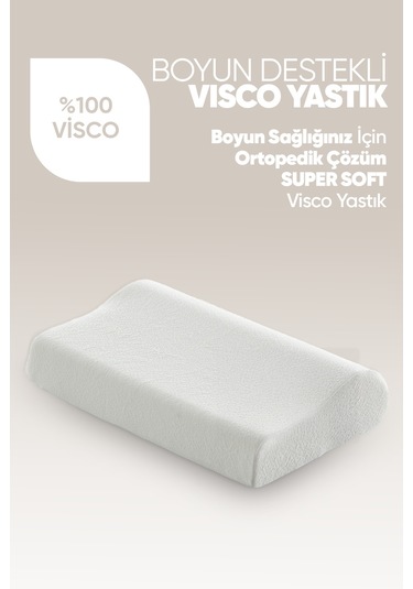 Ortopedik Visko Yastık - Boyun Düzleşmesi İçin Tek Taraflı Visco Yastık Süper Soft Beyaz
