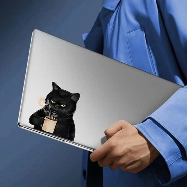 Trendooze Sunshine022 13x10 Cm Pvc Kahve Kedisi Çıkartması, Dayanıklı Dekor Diğer