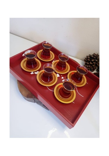 Yeni Yıl Tepsisi Ahşap Dekoratif Kahve, Çay, Söz, Nişan, Sunum , Servis Tepsisi Kırmızı