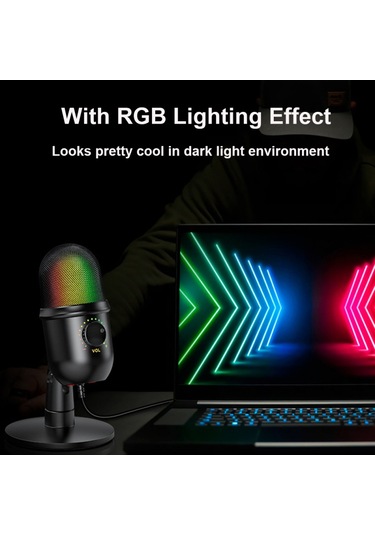 Skycıty Usb Kapasitif Mikrofon, Kalp Şeklinde Yönlendirme, Rgb Işık Efekti