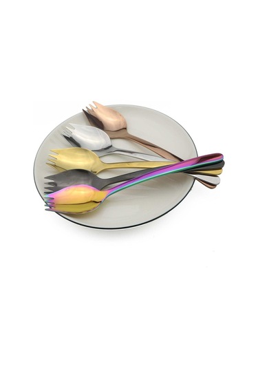 Siyah Çok Renkli Salata Çatalları Siyah Gökkuşağı Çatal Bıçak Kaşık Seti Ayna 18/10 Paslanmaz Çelik Sporks Meyve Çatalı Kepçe Yemek Takımı 1 Parça Siyah