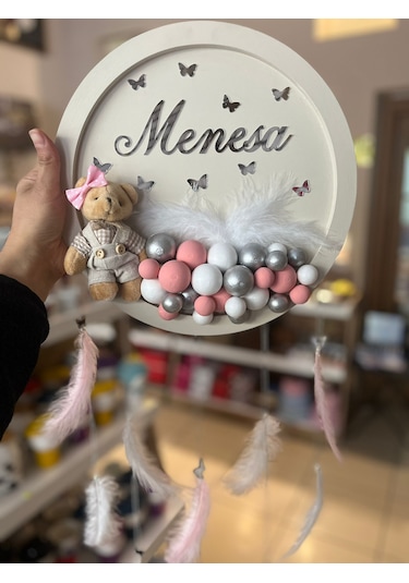 Kız Bebek Ayıcıklı Bubble Kapı Süsü-hastane Odası Kapı Süsü Gümüş - Pembe