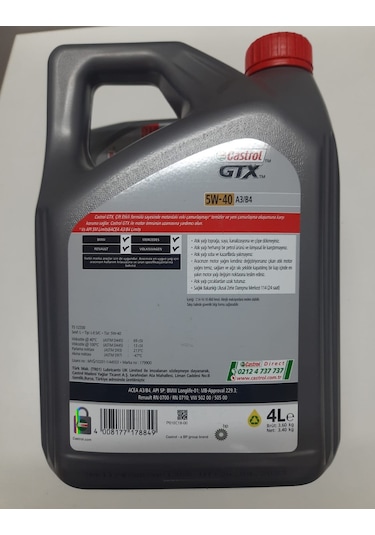 Castrol GTX 5W-40 Sentetik Motor Yağı 4 L