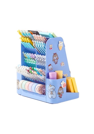 Pratik Döner Mekanizmalı Öğrenciler İçin Geniş Kapasiteli Masaüstü Organizasyon Kutusu Çok Amaçlı Kalemlik Ve Kırtasiye Depolama Çözümü MAvi