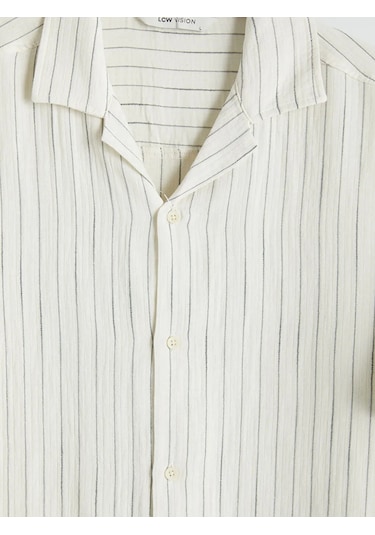 Lc Waikiki Ekru Regular Fit Çizgili Müslin Erkek Gömlek