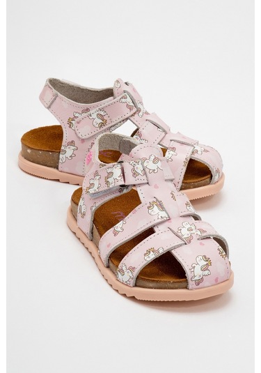 Mnpc Unisex Çocuk Pudra Hakiki Deri Mantar Tabanlı Günlük Çocuk Sandalet 25y2s10048173 Pudra