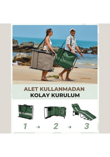 Kingcamp Magnolia B10 Hands-free Premium 7 Kademeli Katlanır Şezlong Green/wht Yeşil