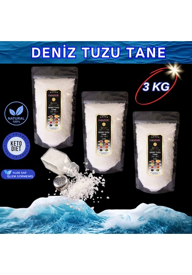 Hanzade Bitkisel Saf Deniz Tuzu Tane Granül İyot İlavesiz 3 x 1 KG