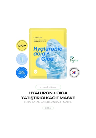 Hyalüronik Asit Ve Cica İçeren Kağıt Maske C Solution Hyaluronic Cica Soothing Mask