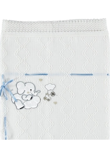 Triko Bebek Battaniye Fil Nakışlı Kaliteli Kumaş Hediyelik Bebek Mavi