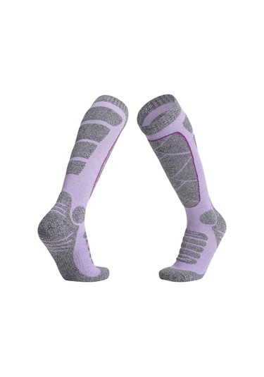 Geeksen Kadınlar İçin Knee-high Kayak Çorabı, Yumuşak Pamuk, Hızlı Kuruyan, Ventile Edici, Kompresyon Sağlar - Mor 35-39 Numara Mor