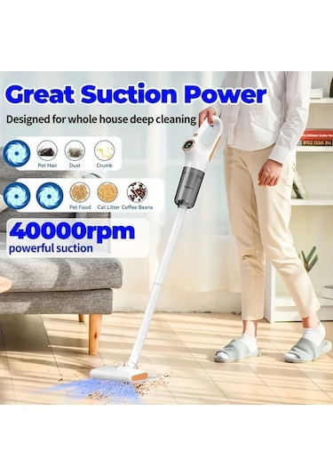 Fochsia White 6000pa Güçlü Emişli Elektrikli Süpürge 3 2000mah Lityum Pil Ön Temizleme Paspas Tüm Zemin Halı Koltuk Araç İçi Ofis Taşınabilir