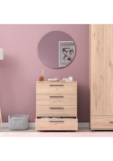 White 4 Çekmeceli Şifonyer - Florida Meşe 65x78x41 Cm Meşe