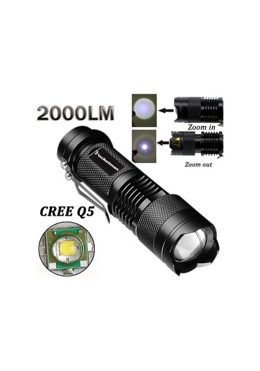 MSO Cree Q5 Led Ampül Mercekli Zoom El Feneri Siyah