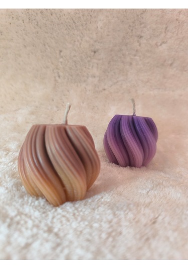 Dalga Desenli Dekoratif Mum, Tek Renk Mor