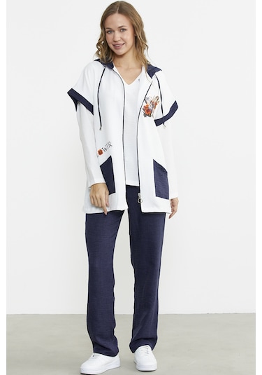 Keten Görünümlü Rahat Kalıp Üçlü Takım - Lacivert Lacivert