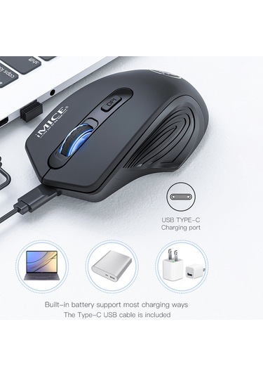 İmıce G-1800 Şarj Edilebilir 4 Düğme 1600 Dpı 2.4ghz Bilgisayar Pc Dizüstü Bilgisayar İçin Sessiz Kablosuz Fare Siyah Diğer