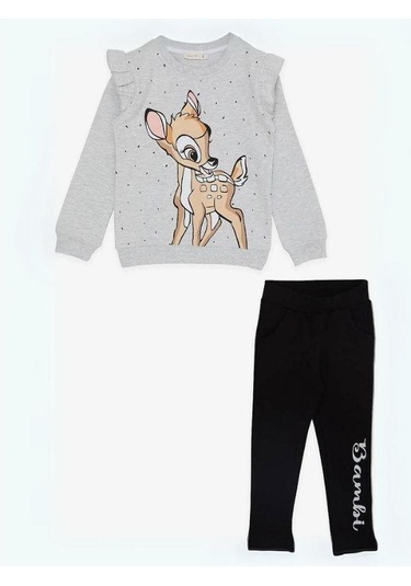 Kız Çocuk Pamuklu Ceylan Baskılı Eşofman Takım-15206 Gri
