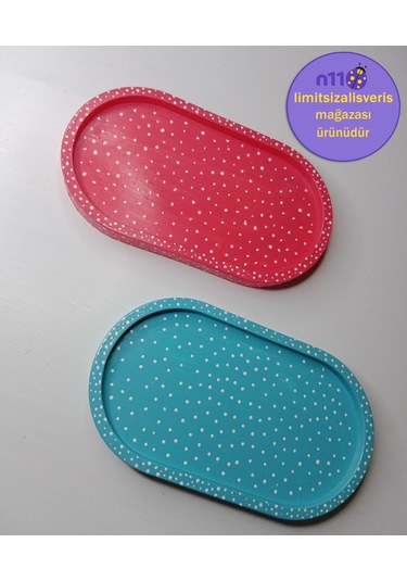 Dekoratif Takı Tabağı Turkuaz Pembe Makyaj Masası Dekoru Turkuaz - Pembe