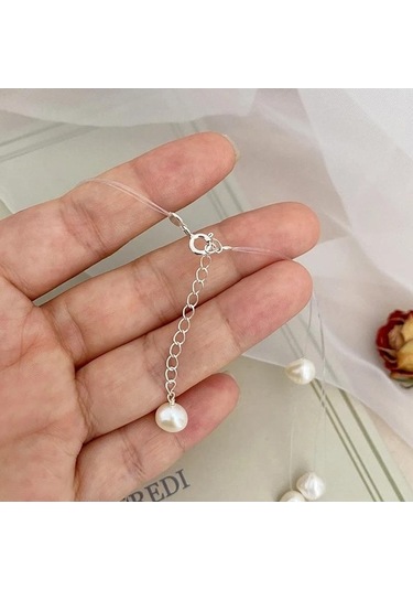 Novahub 925 Ayar Gümüş El Yapımı Barok İnci Gerdanlık, Basit Tarzı Kadın Düğün Takı, Beyaz Doğal Tatlı Su İncileri Beyaz