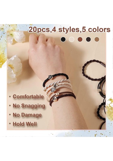 20 Adet Boho Saç Bandı Bileziği, Kadınlar Ve Kızlar İçin At Kuyruğu Tutucu Saç Bantları Çok  Renkli