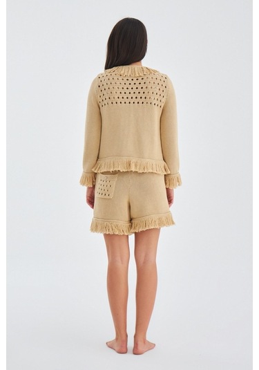 Peraluna Mıyoki Cardıgan & Shorts Mevsimlik Pamuklu Kadın Triko T Bej