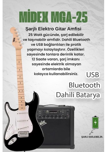 Midex Rph-31wb-25amp Solak Elektro Gitar 25w Amfili Full Set