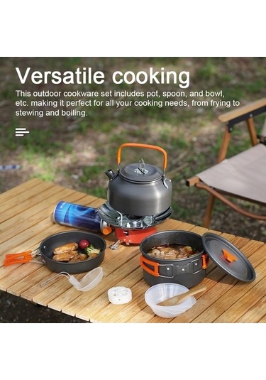 Ulzyvf Yürüyüşü Turuncu Tencere Tava Seti, Seyahat Seti Piknik Kamp Turuncu
