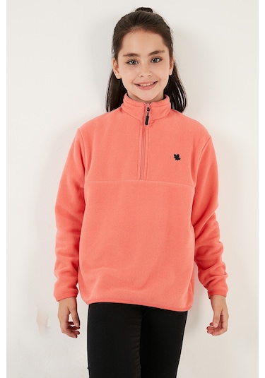 Lela Yumuşak Dokulu Fermuarlı Dik Yaka Şardonlu Kışlık Unisex Çocuk Polar 5905002 Somon