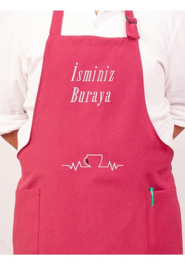 Mutfak Önlüğü Kişiye Ve İsme Özel Nakışlı Mutfak Önlüğü Fincan Farklı Renkler Bordo