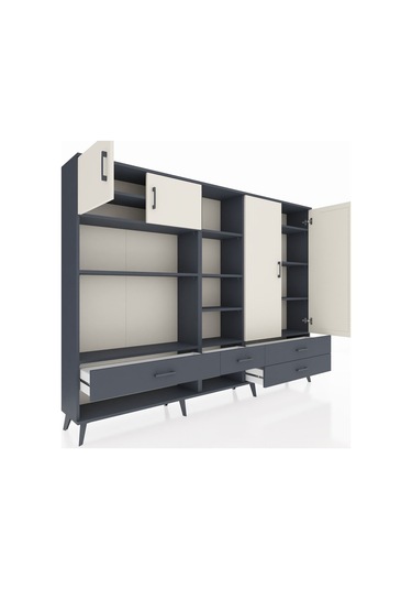 Arges Dolap 12 Raflı 4 Çekmeceli 4 Kapaklı 220x30x163 Antrasit-ay Antrasit-aytaşı/antrasit