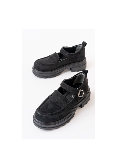 745-771 Siyah Süet Kadın Günlük Yüksek Tabanlı Loafer Ayakkabı Siyah