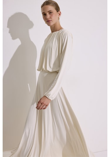 Dökümlü Balon Form Bluz İnci İnci